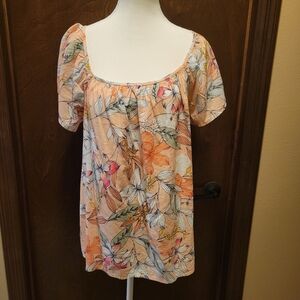 St. John's Bay Coral Floral Flutter Sleeve Blouse NWT
